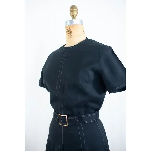 Vintage 60s Black Rayon Blend Mini Dress, Classic A-Line Retro Rockabilly, Small - Picture 12 of 13